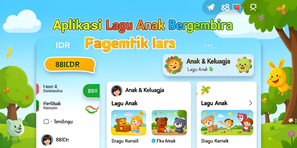 Antarmuka aplikasi 88IDR dengan lagu anak yang ceria.