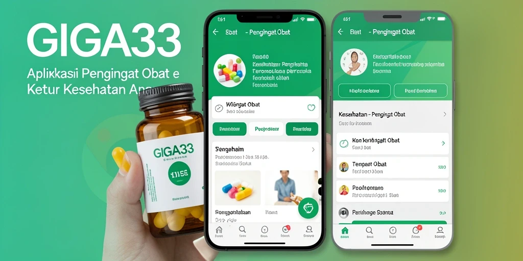 Antarmuka aplikasi GIGA33 dengan fitur pengingat obat yang jelas dan menarik.