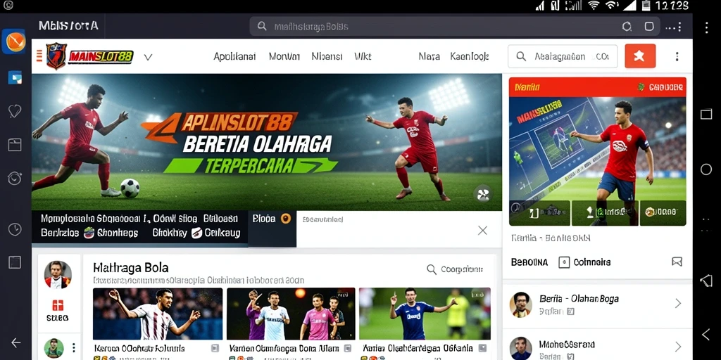 Tampilan antarmuka aplikasi MAINSLOT88 dengan berita olahraga bola.